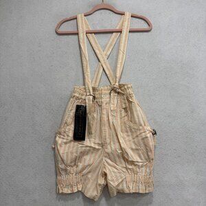 California Gold Suspender Shorts Womens Medium Peach White Striped Cotton Summer